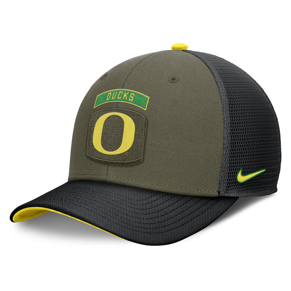 Classic Oregon O, Nike, Green, Trucker, Accessories, Unisex, Mesh, Structured, Military, Adjustable, Hat, 812084